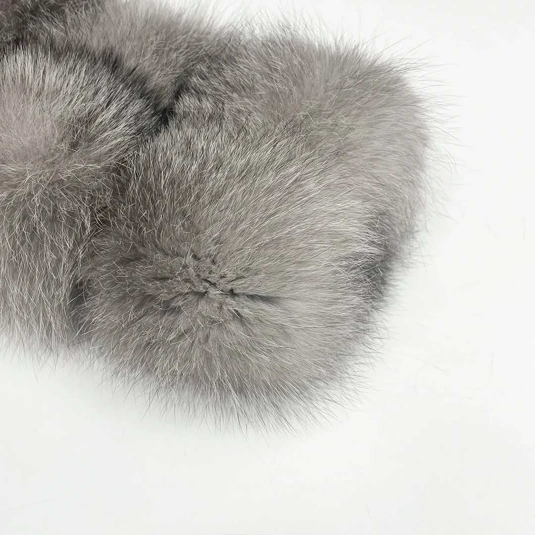 MISSJANEFUR Fur Coat Women Cropped Luxury Real Silver Fox Fur