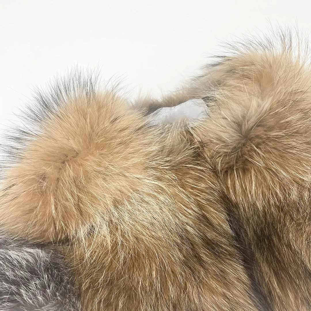 MISSJANEFUR Fur Coat Women Cropped Luxury Real Silver Fox Fur