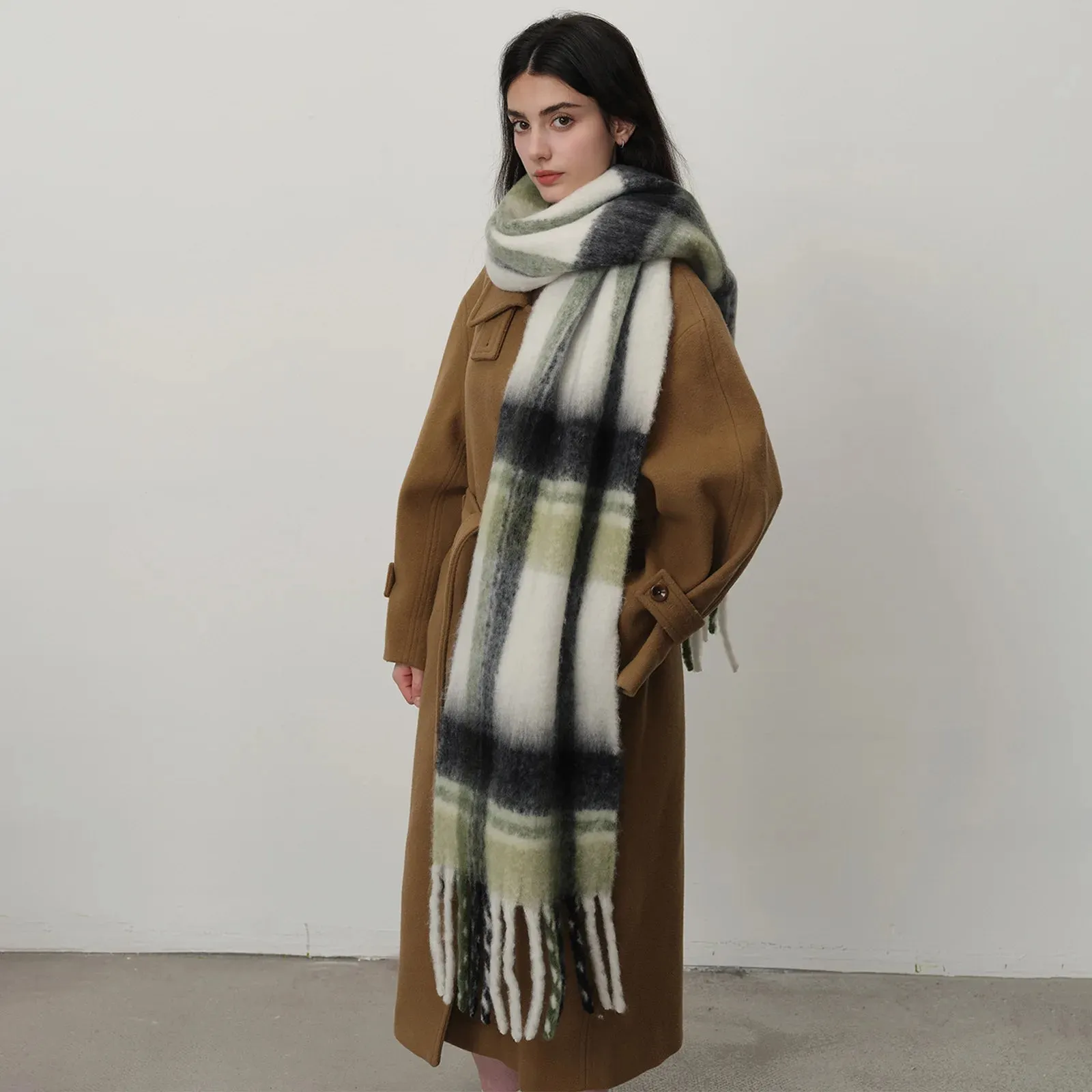 Mohair Imitation Cashmere Plaid Women New Autumn Winter Warm Scarf