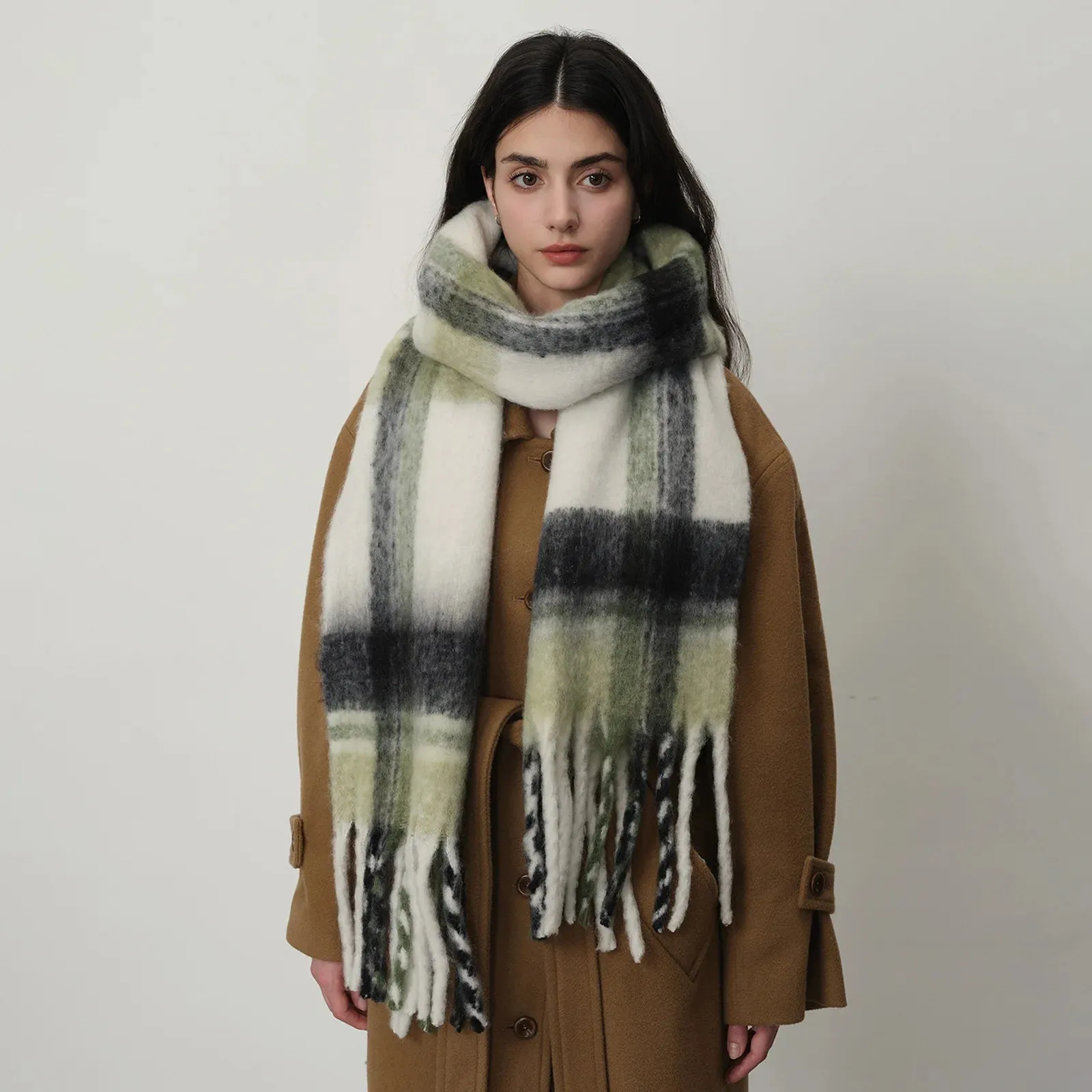 Mohair Imitation Cashmere Plaid Women New Autumn Winter Warm Scarf