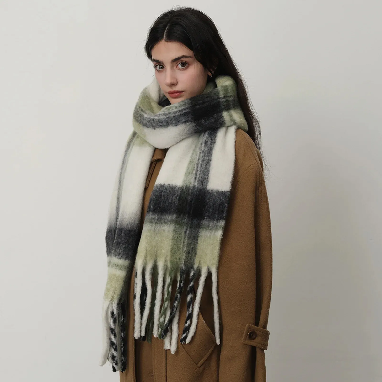 Mohair Imitation Cashmere Plaid Women New Autumn Winter Warm Scarf