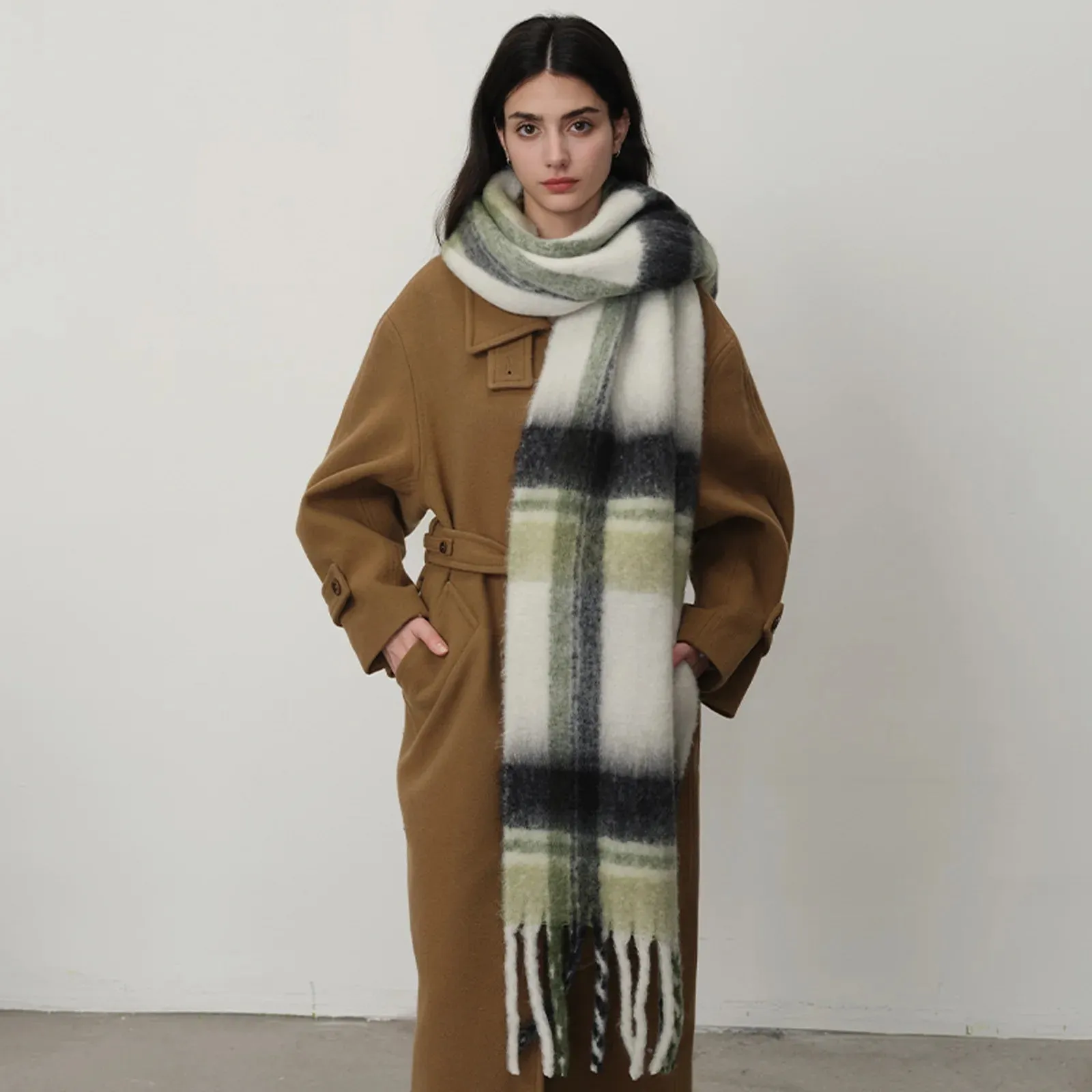 Mohair Imitation Cashmere Plaid Women New Autumn Winter Warm Scarf