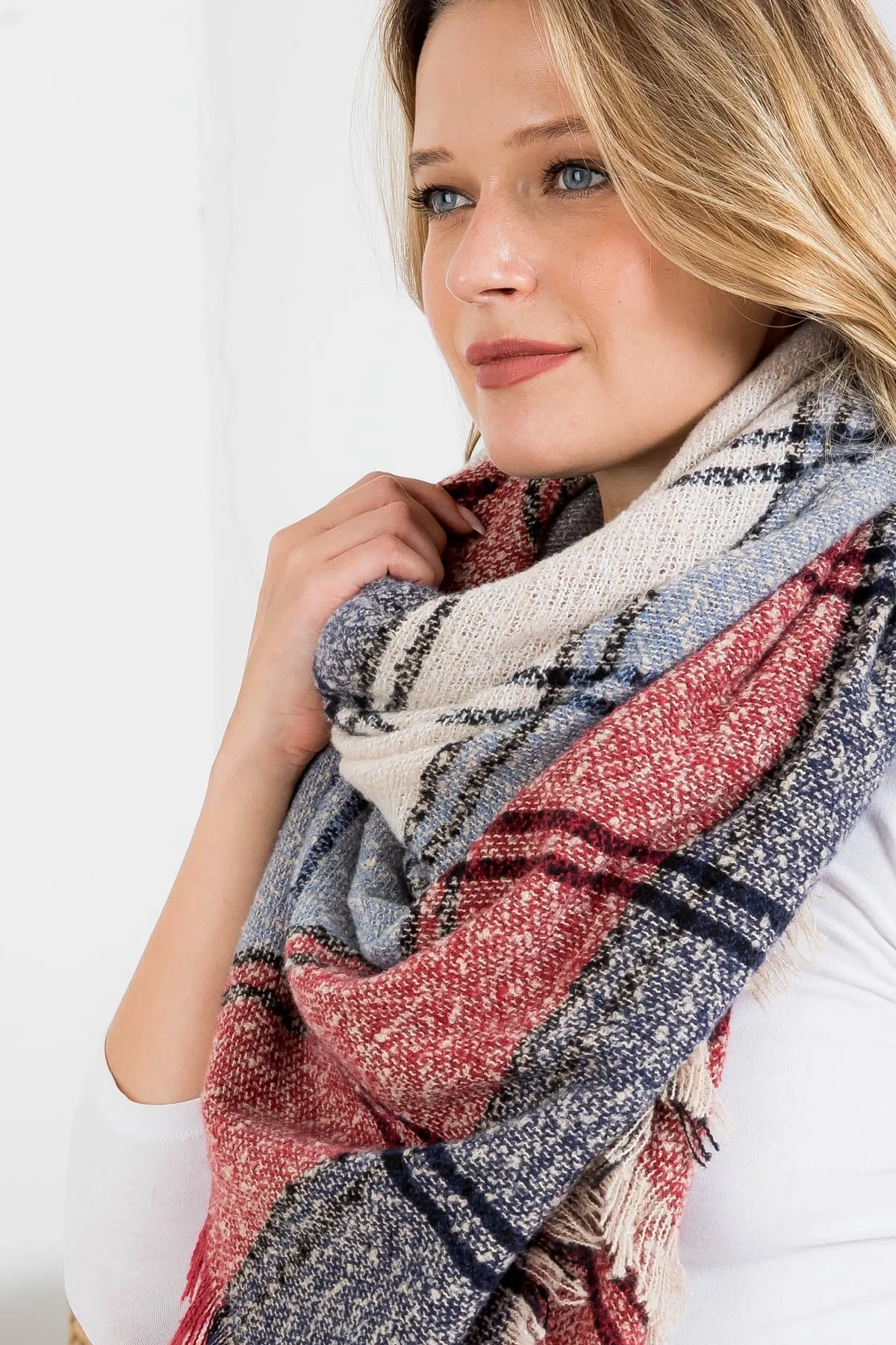 MULTI COLOR BLANKET FRINGED SCARF/6PCS