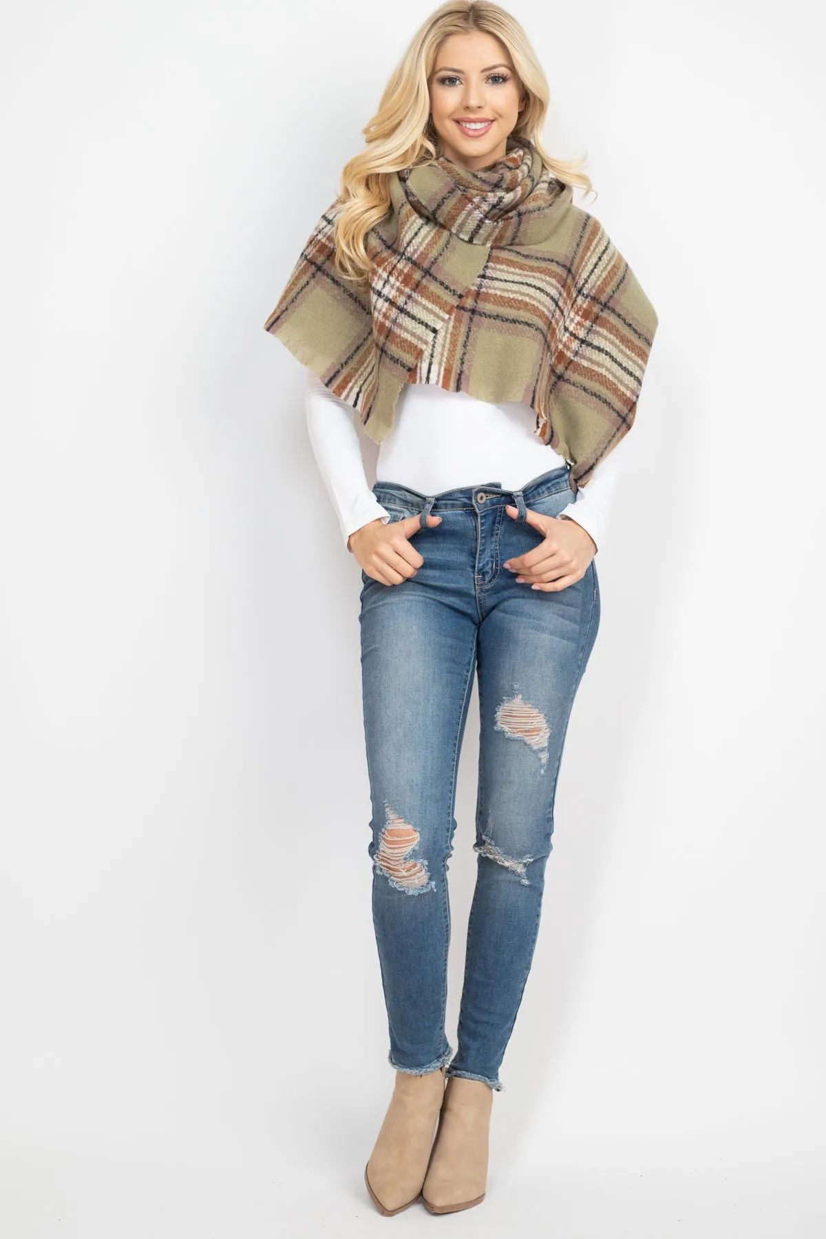 MULTI PLAID OBLONG SCARF/6PCS
