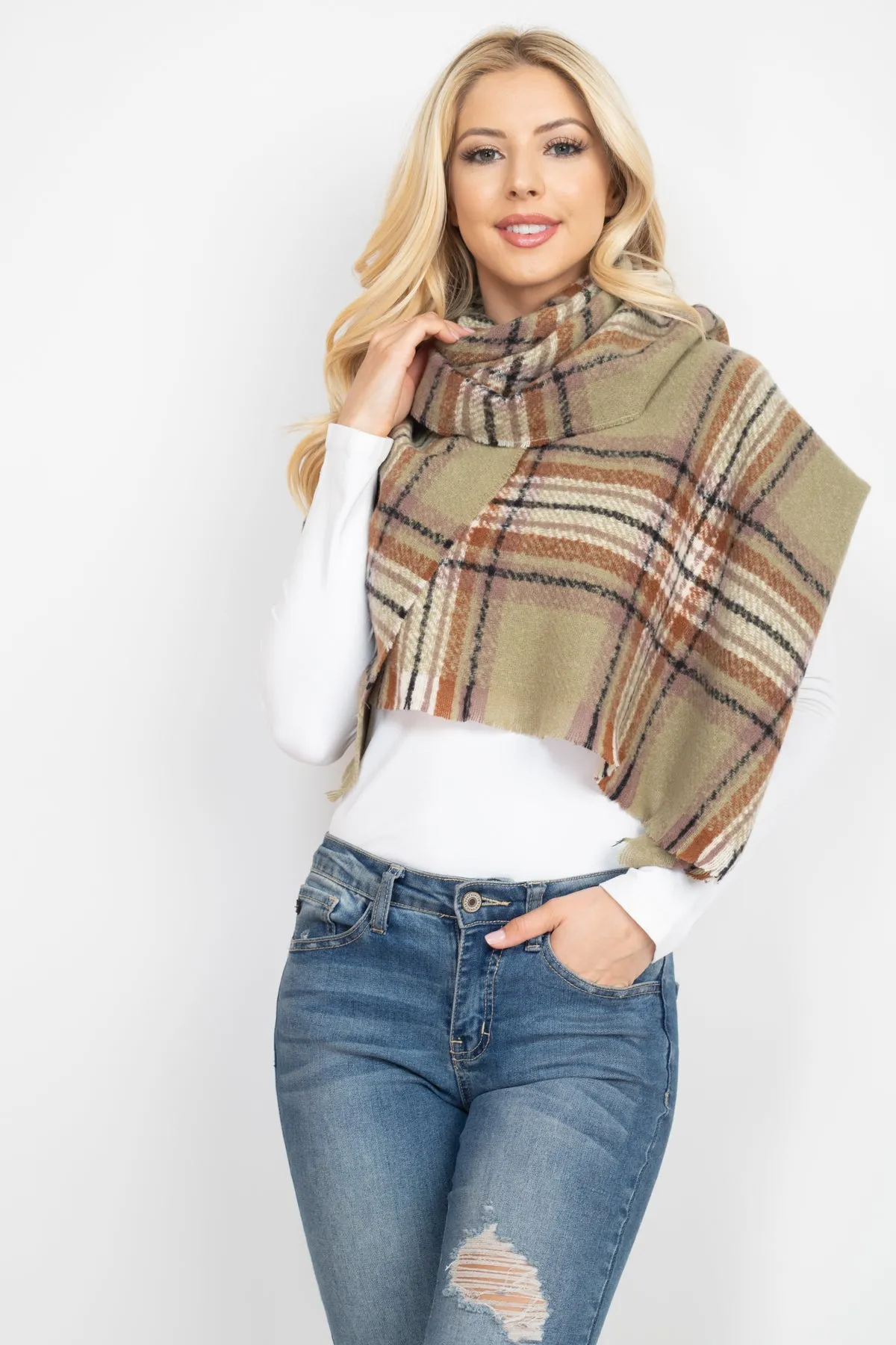 MULTI PLAID OBLONG SCARF/6PCS