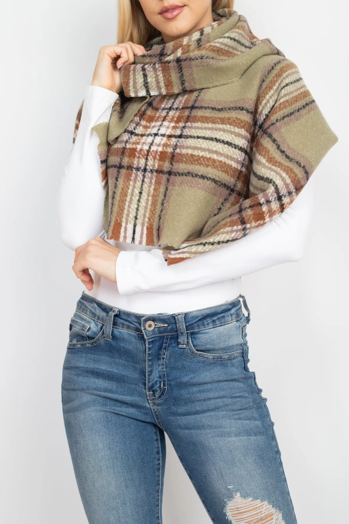 MULTI PLAID OBLONG SCARF/6PCS