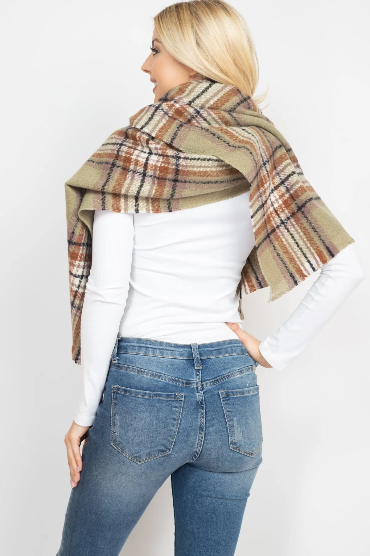 MULTI PLAID OBLONG SCARF/6PCS