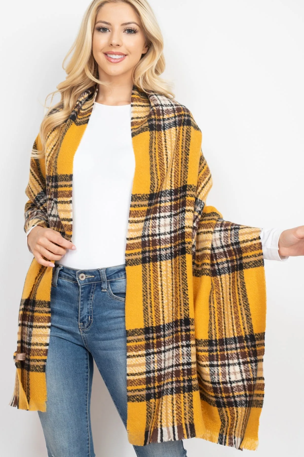 MULTI PLAID OBLONG SCARF/6PCS