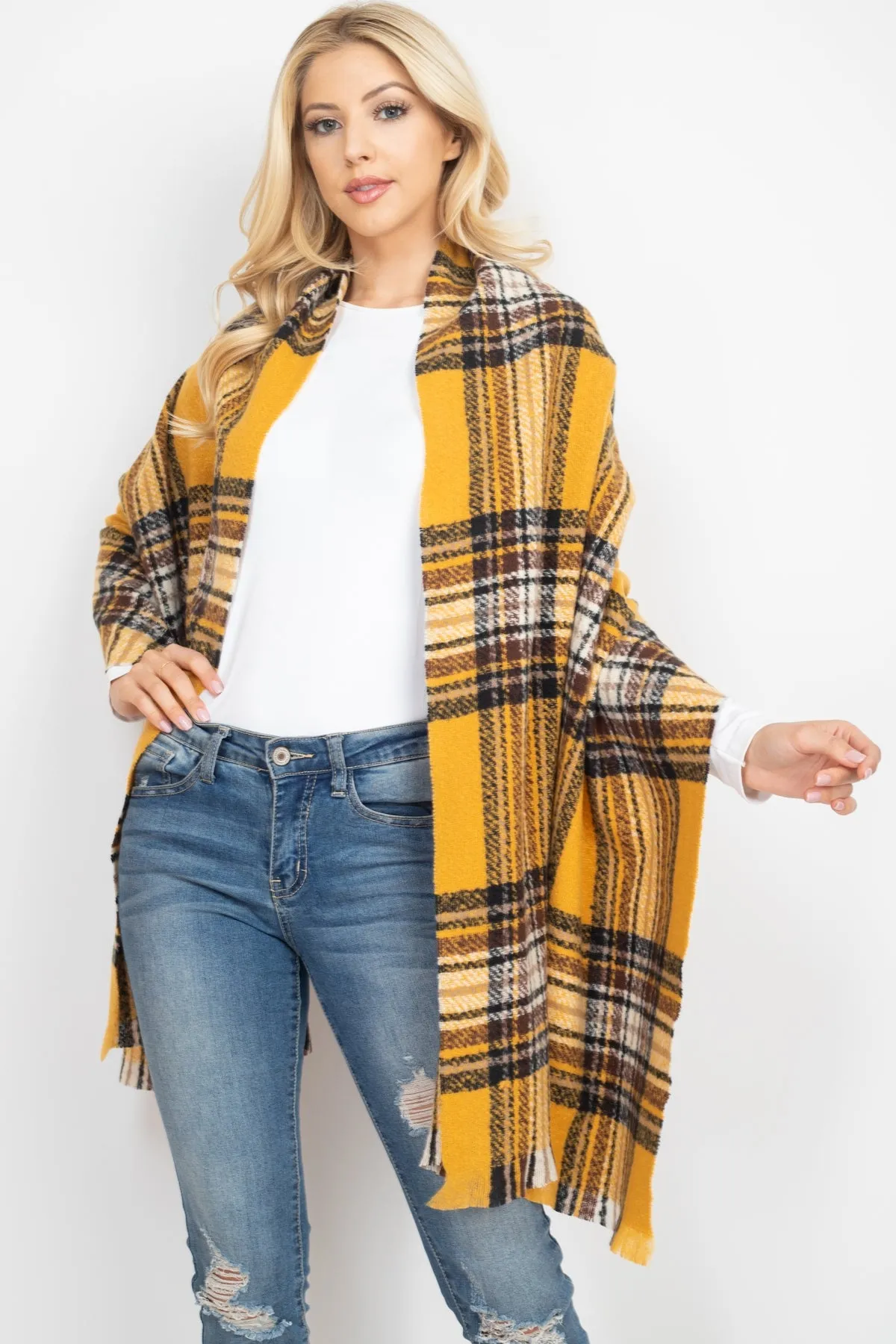 MULTI PLAID OBLONG SCARF/6PCS