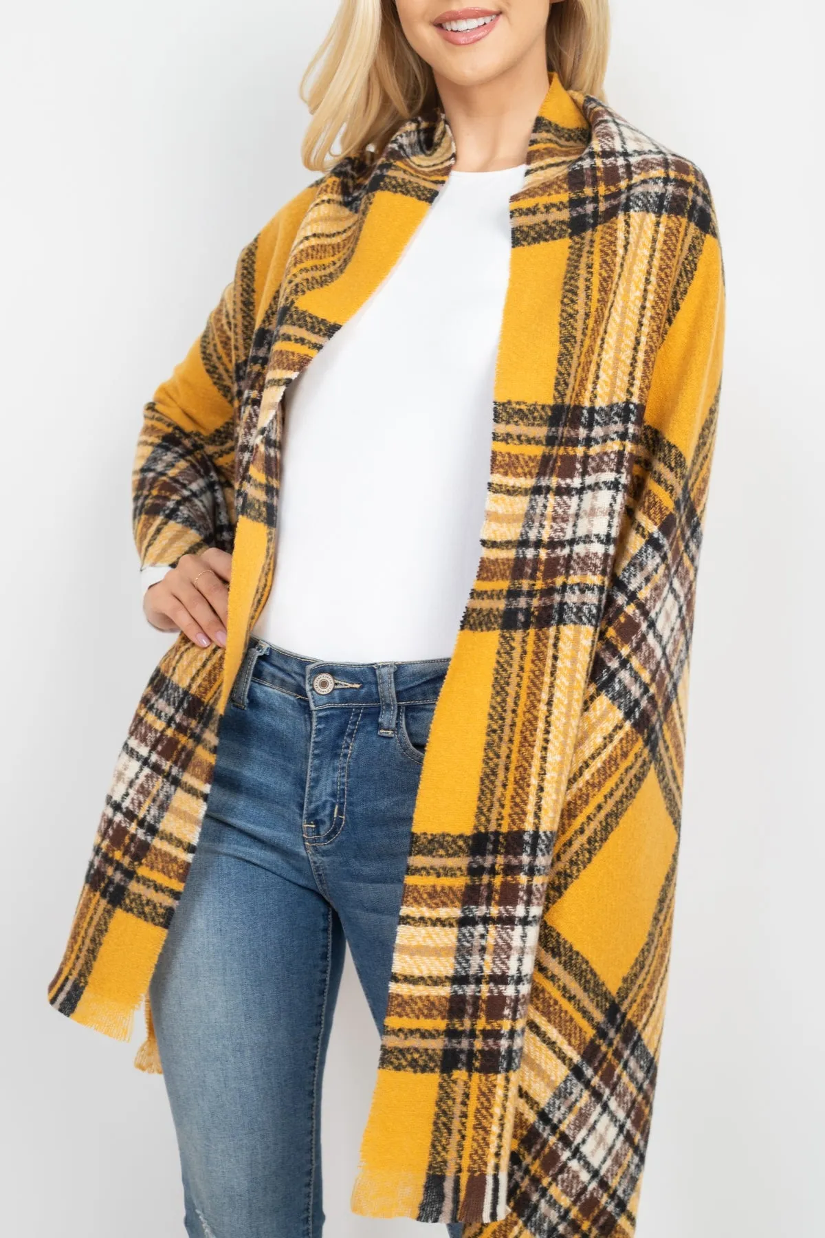 MULTI PLAID OBLONG SCARF/6PCS
