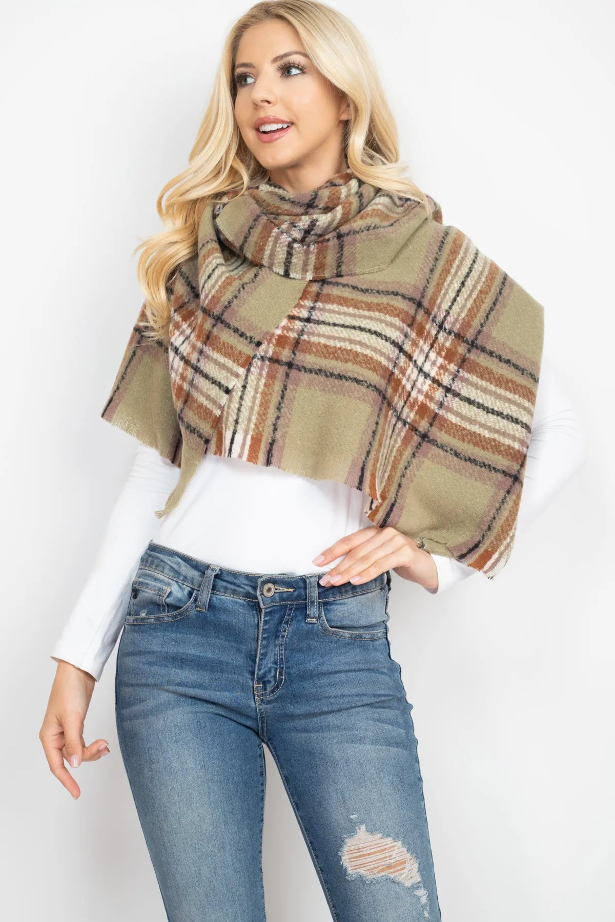 MULTI PLAID OBLONG SCARF/6PCS