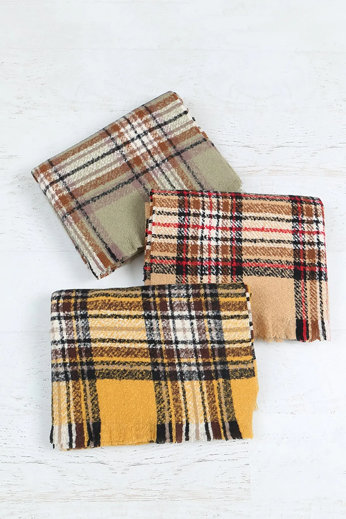 MULTI PLAID OBLONG SCARF/6PCS