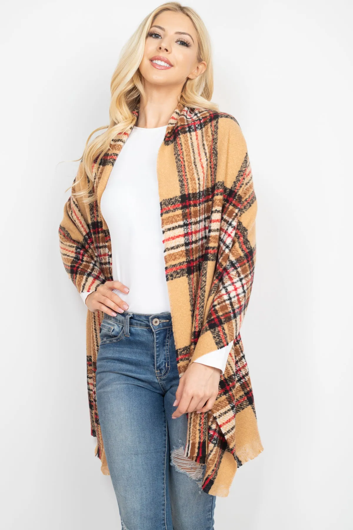 MULTI PLAID OBLONG SCARF/6PCS