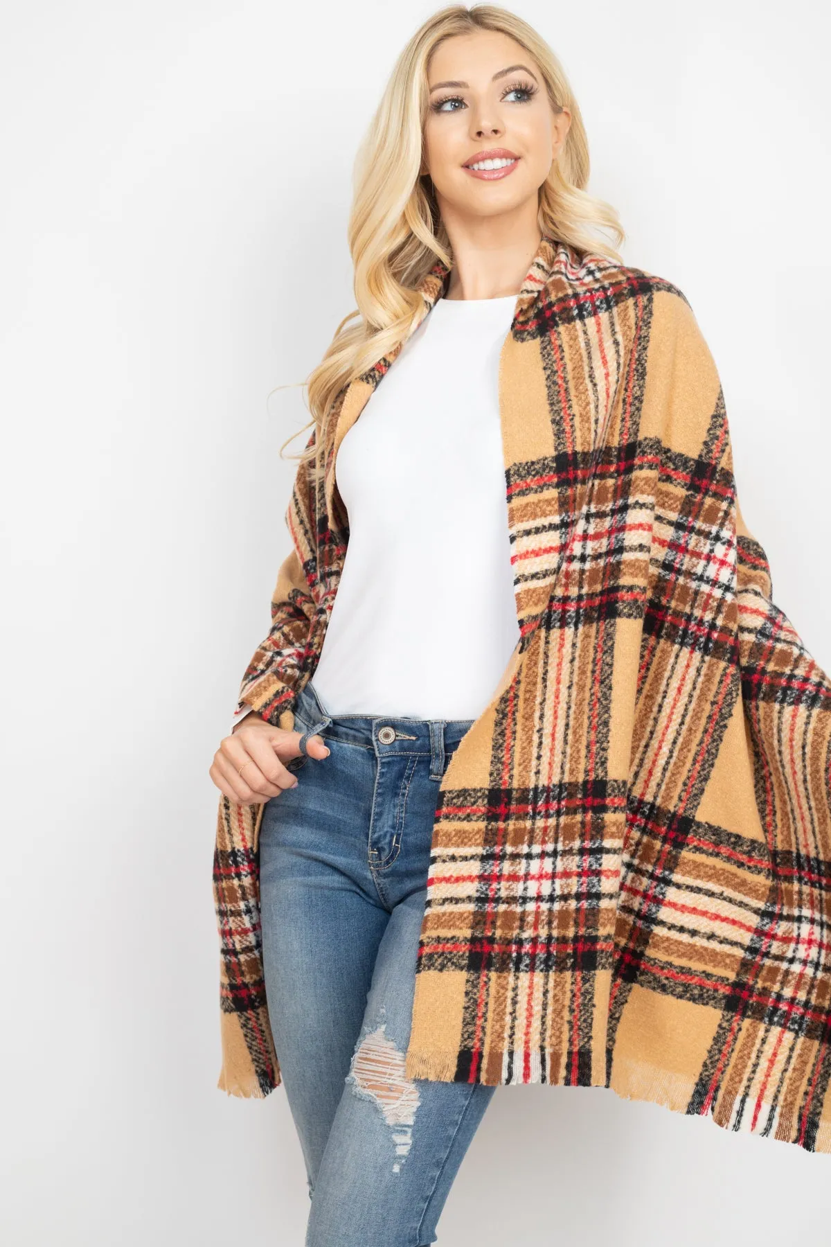 MULTI PLAID OBLONG SCARF/6PCS