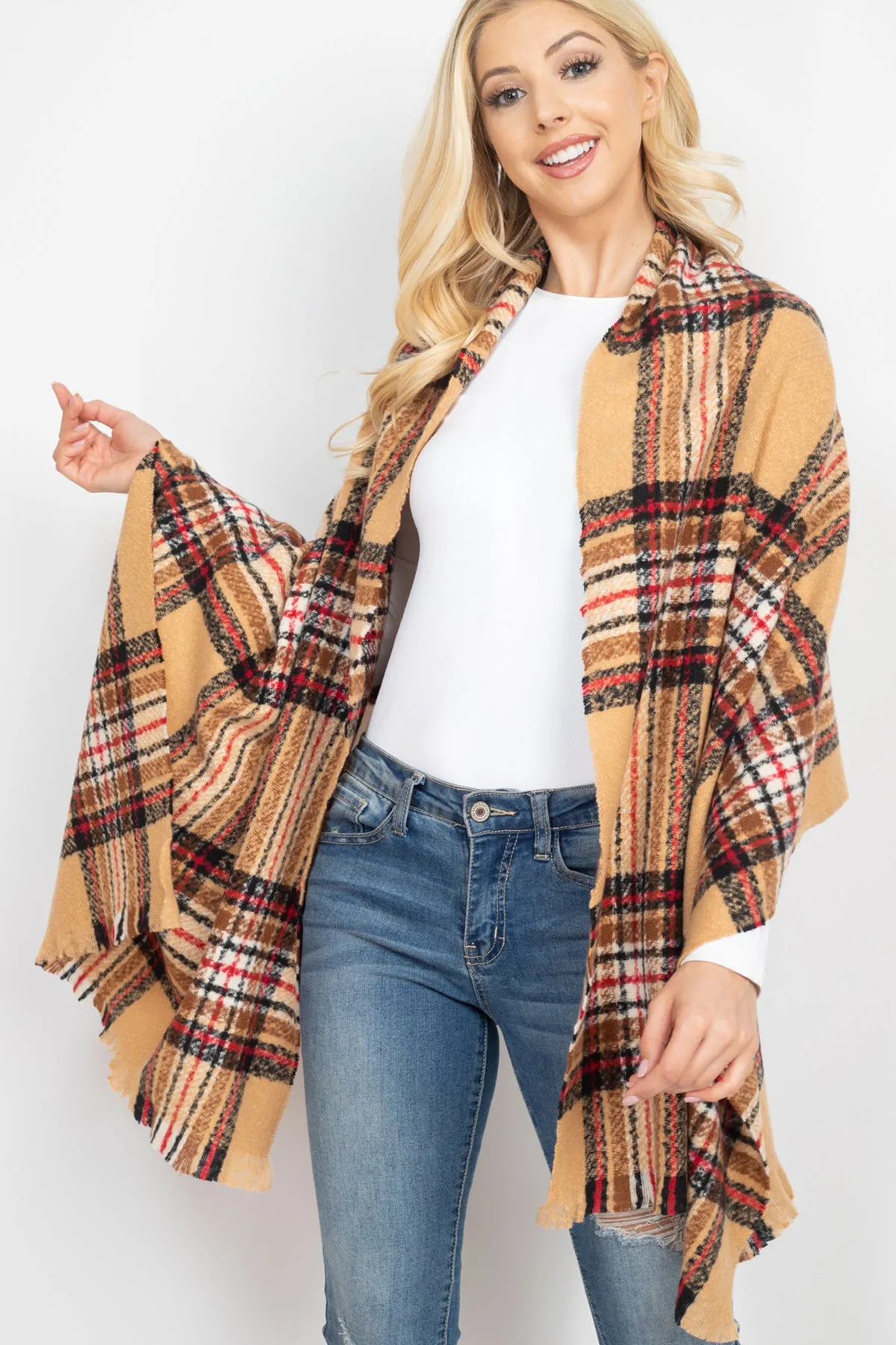 MULTI PLAID OBLONG SCARF/6PCS
