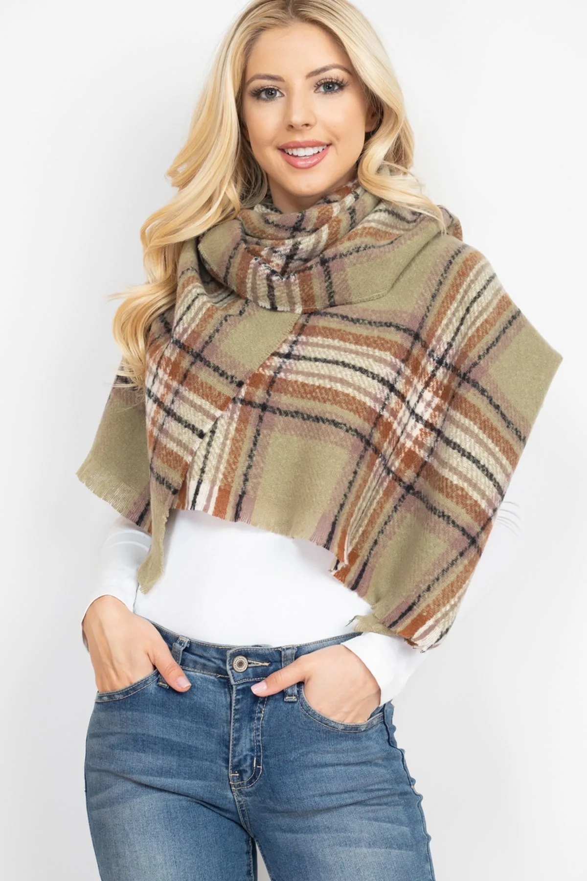 MULTI PLAID OBLONG SCARF/6PCS
