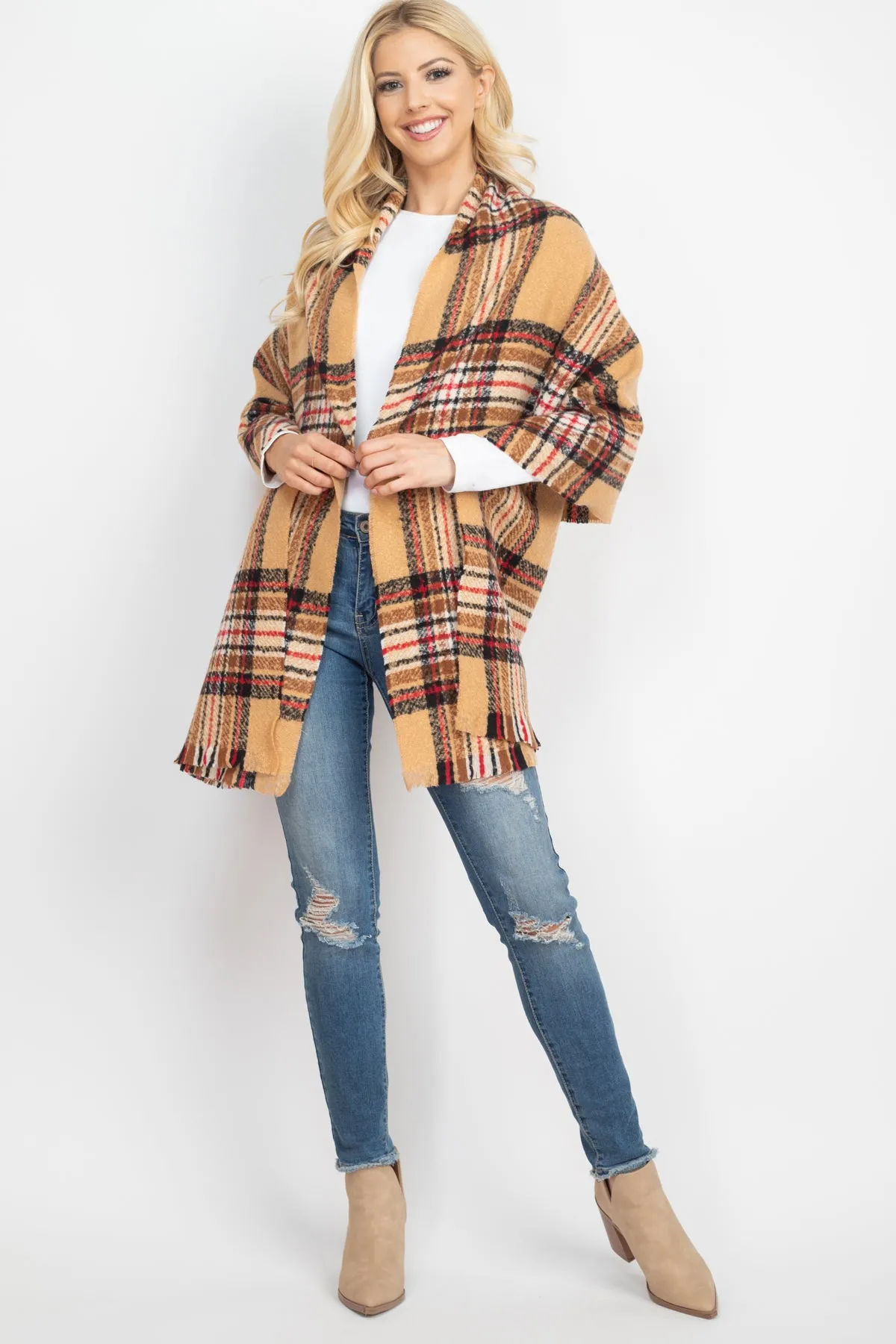 MULTI PLAID OBLONG SCARF/6PCS