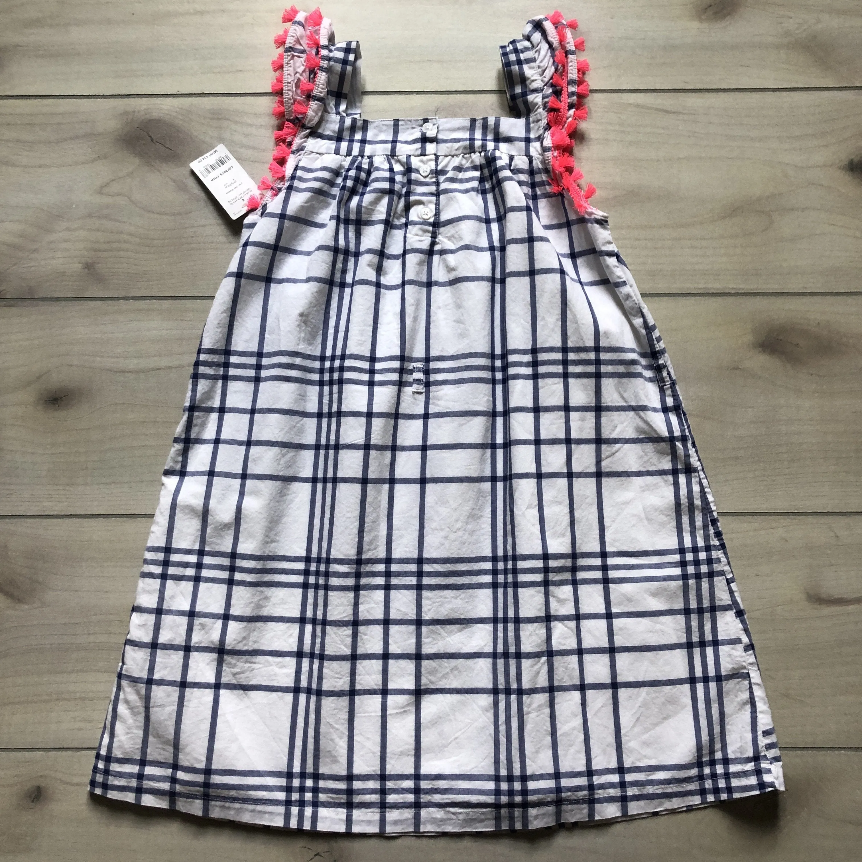 NEW Carter's Blue Plaid Pink Fringe Dress