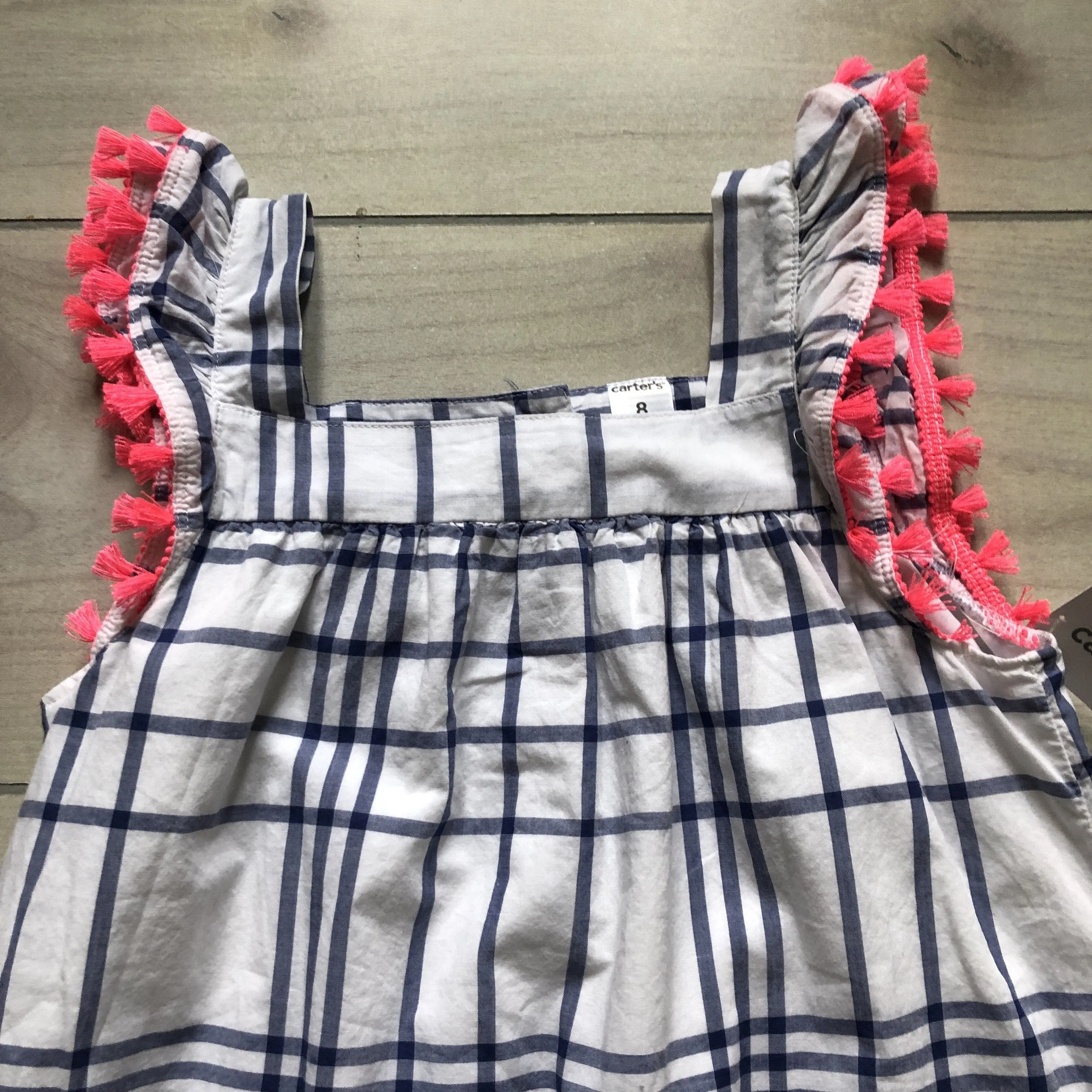 NEW Carter's Blue Plaid Pink Fringe Dress