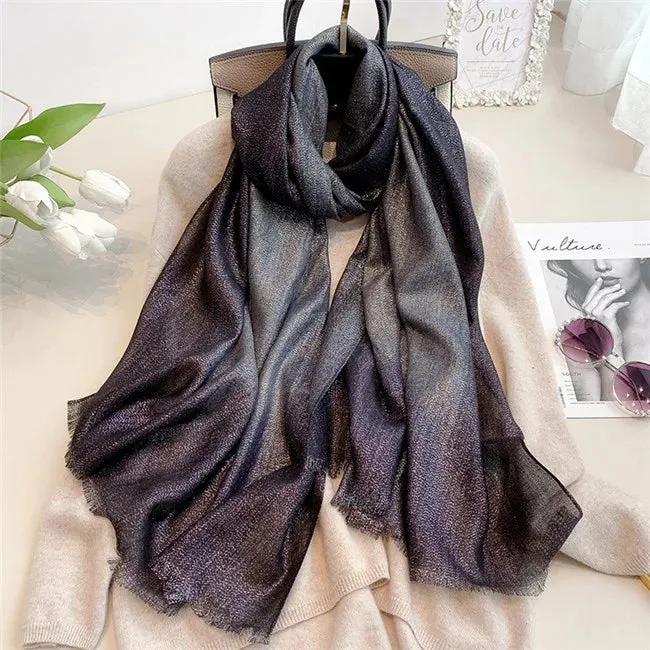 New Fashion Plain Ombre Lurex Glitter Viscose Scarf Shawl Lady High Quality Gradient Pashmina Fringe Stole Bufandas Muslim Hijab