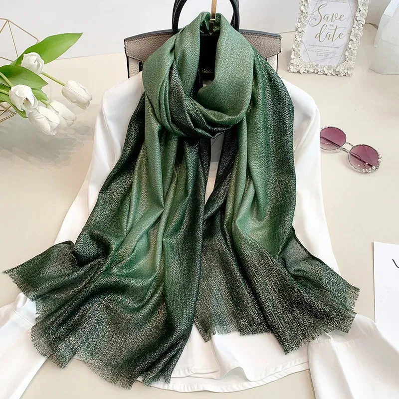 New Fashion Plain Ombre Lurex Glitter Viscose Scarf Shawl Lady High Quality Gradient Pashmina Fringe Stole Bufandas Muslim Hijab