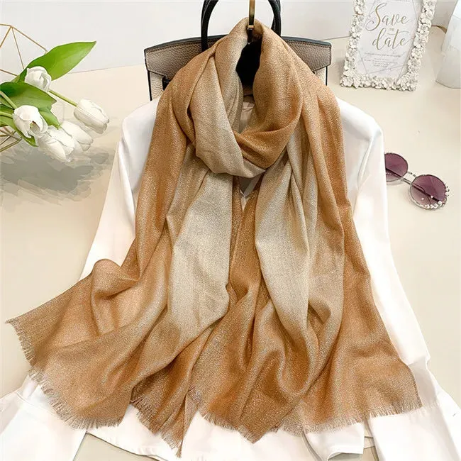 New Fashion Plain Ombre Lurex Glitter Viscose Scarf Shawl Lady High Quality Gradient Pashmina Fringe Stole Bufandas Muslim Hijab