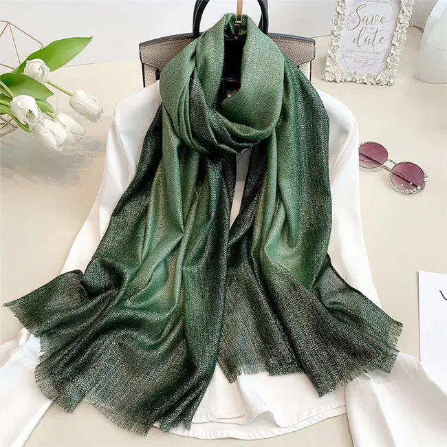 New Fashion Plain Ombre Lurex Glitter Viscose Scarf Shawl Lady High Quality Gradient Pashmina Fringe Stole Bufandas Muslim Hijab