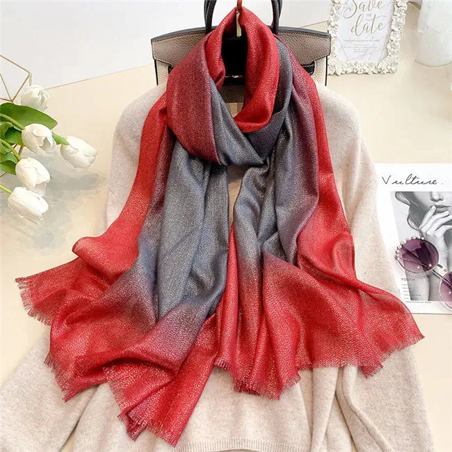 New Fashion Plain Ombre Lurex Glitter Viscose Scarf Shawl Lady High Quality Gradient Pashmina Fringe Stole Bufandas Muslim Hijab