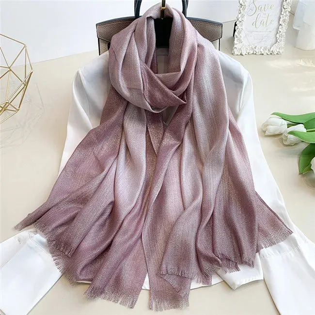 New Fashion Plain Ombre Lurex Glitter Viscose Scarf Shawl Lady High Quality Gradient Pashmina Fringe Stole Bufandas Muslim Hijab