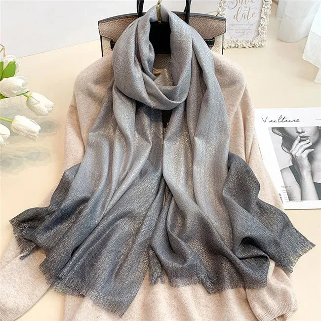 New Fashion Plain Ombre Lurex Glitter Viscose Scarf Shawl Lady High Quality Gradient Pashmina Fringe Stole Bufandas Muslim Hijab