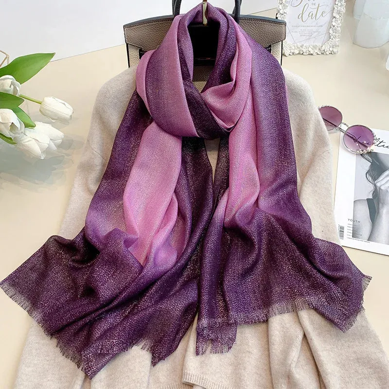New Fashion Plain Ombre Lurex Glitter Viscose Scarf Shawl Lady High Quality Gradient Pashmina Fringe Stole Bufandas Muslim Hijab
