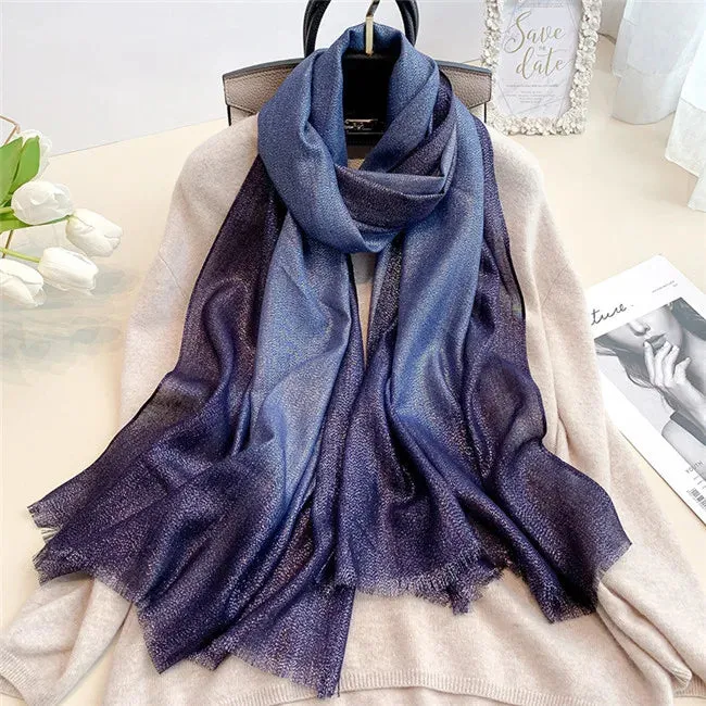 New Fashion Plain Ombre Lurex Glitter Viscose Scarf Shawl Lady High Quality Gradient Pashmina Fringe Stole Bufandas Muslim Hijab