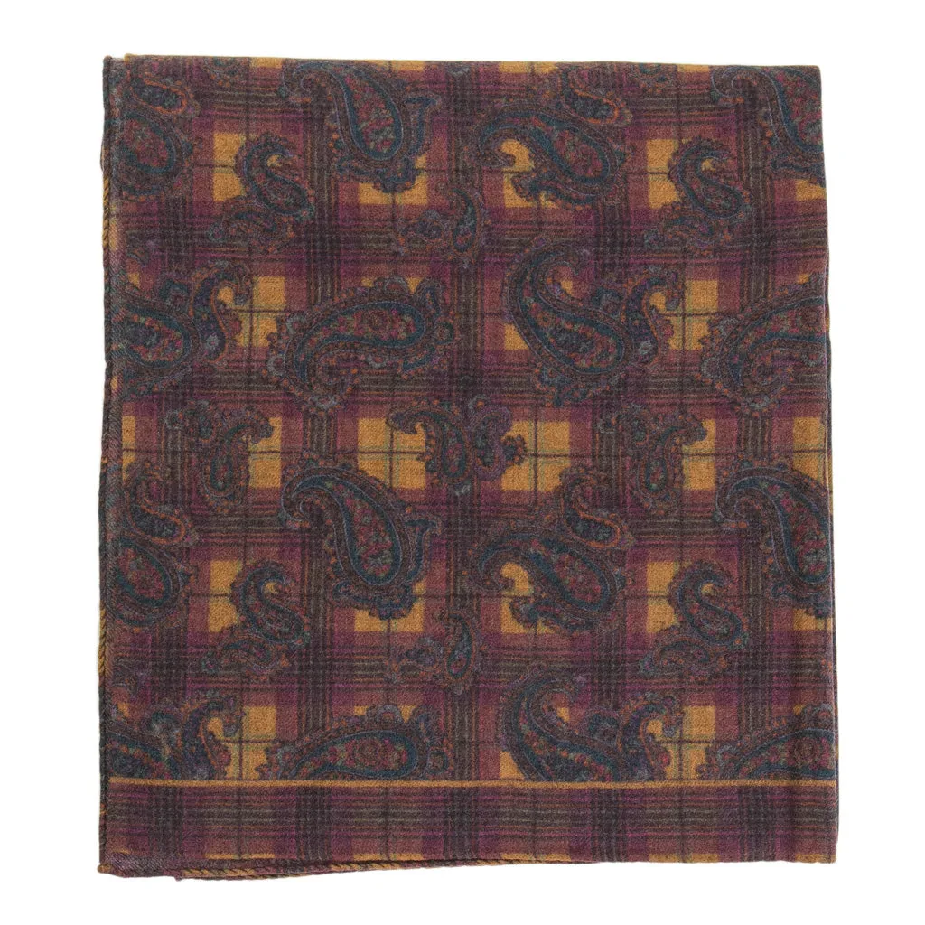 Paisley Plaid Luxe Scarf in Cognac with Burgundy and Navy