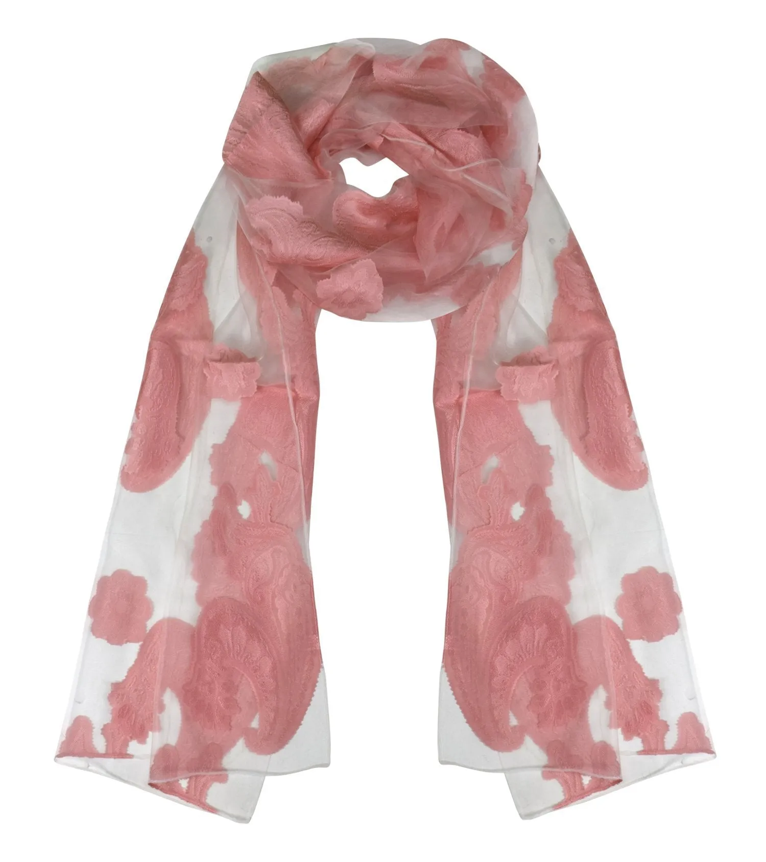 Paisley White Summer Fashion Lightweight Floral Embroidered Burnout Scarf