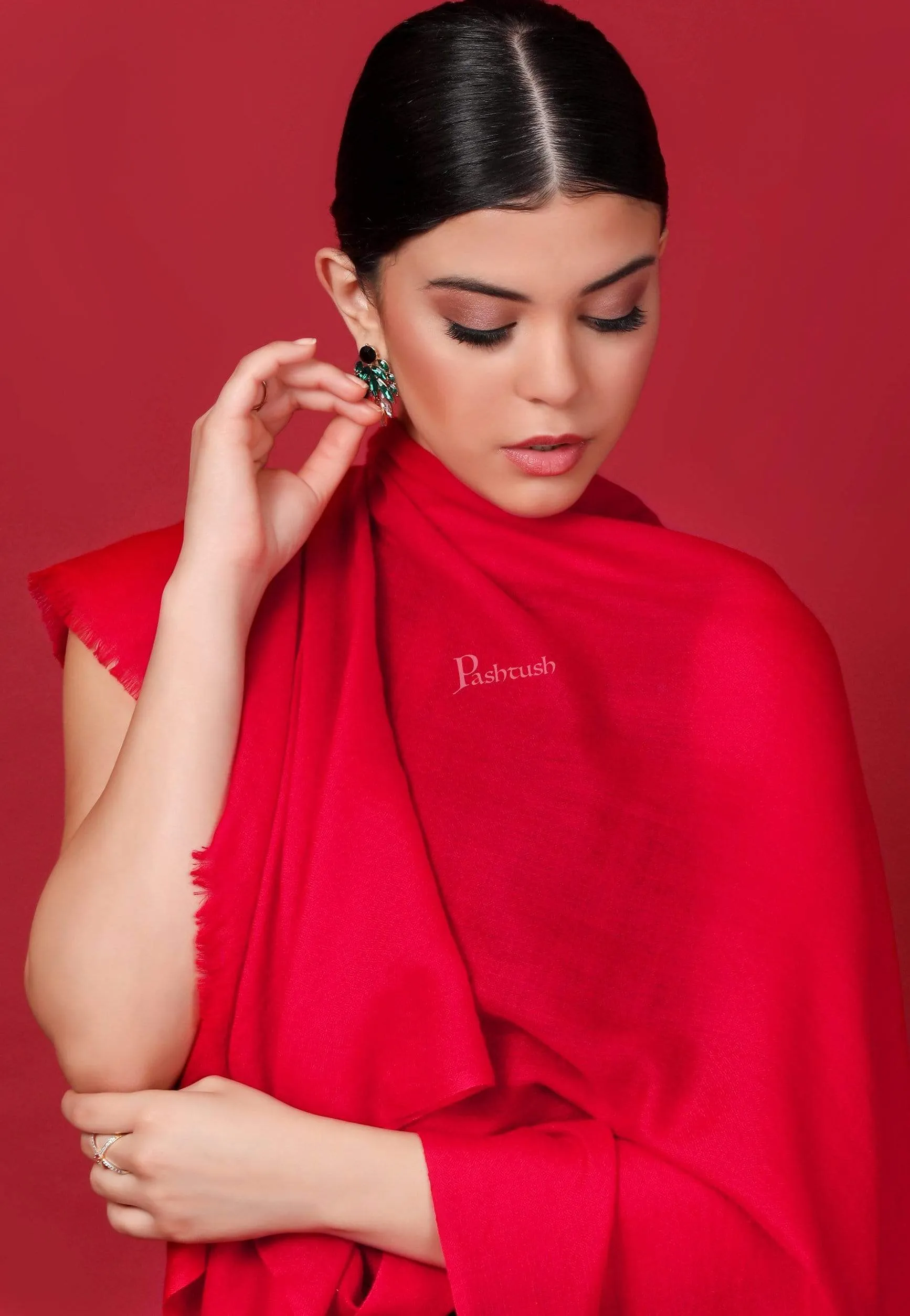 Pashtush Womens Extra Soft Premium Rich Cashmere Scarf, With Diamond Weave, Deep Pink