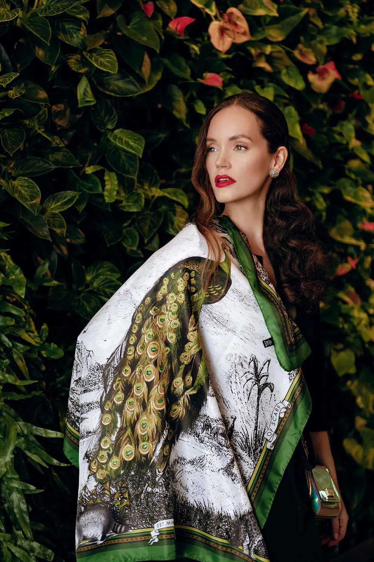 Peacock Feathers - Green Silk Scarf