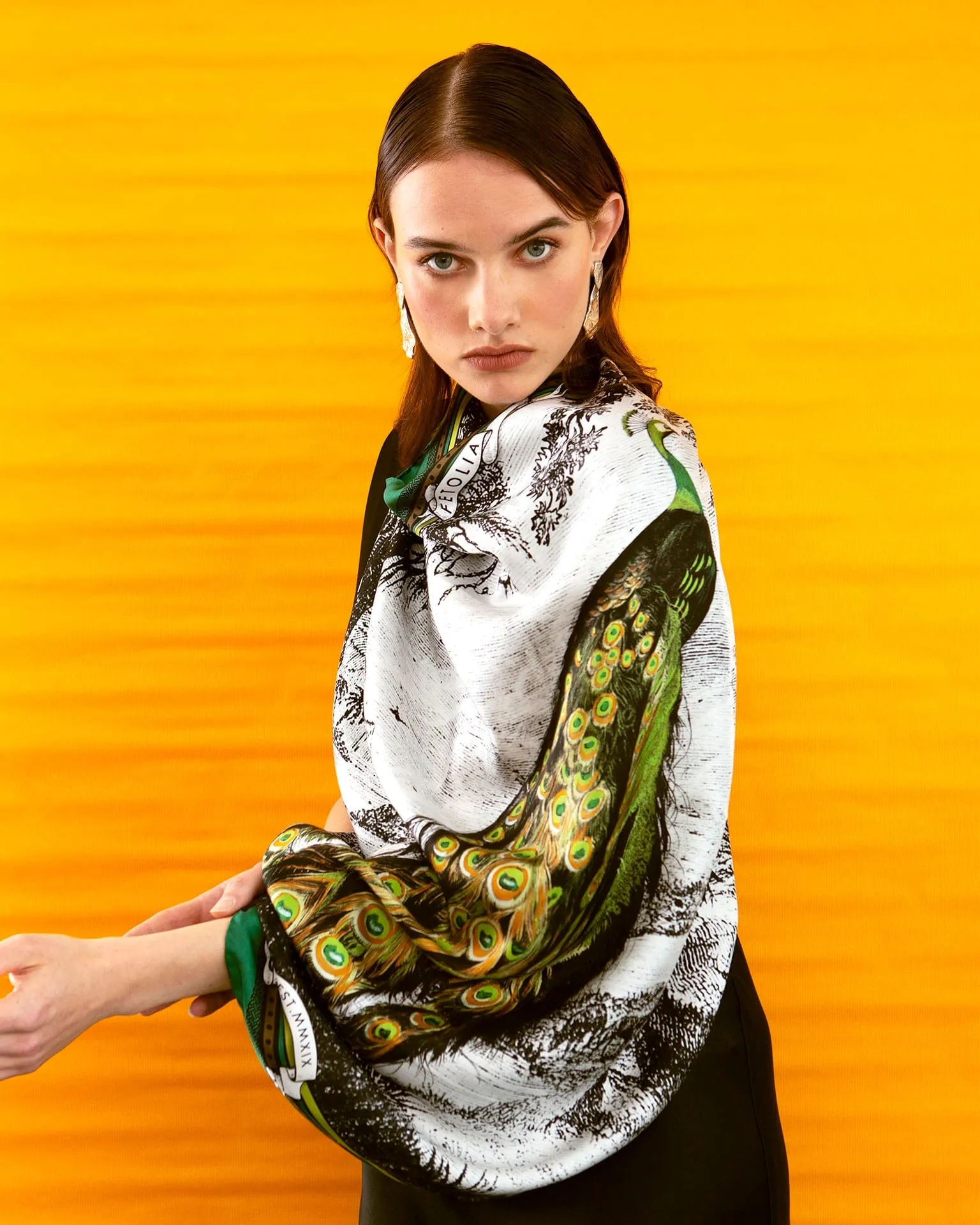 Peacock Feathers - Green Silk Scarf