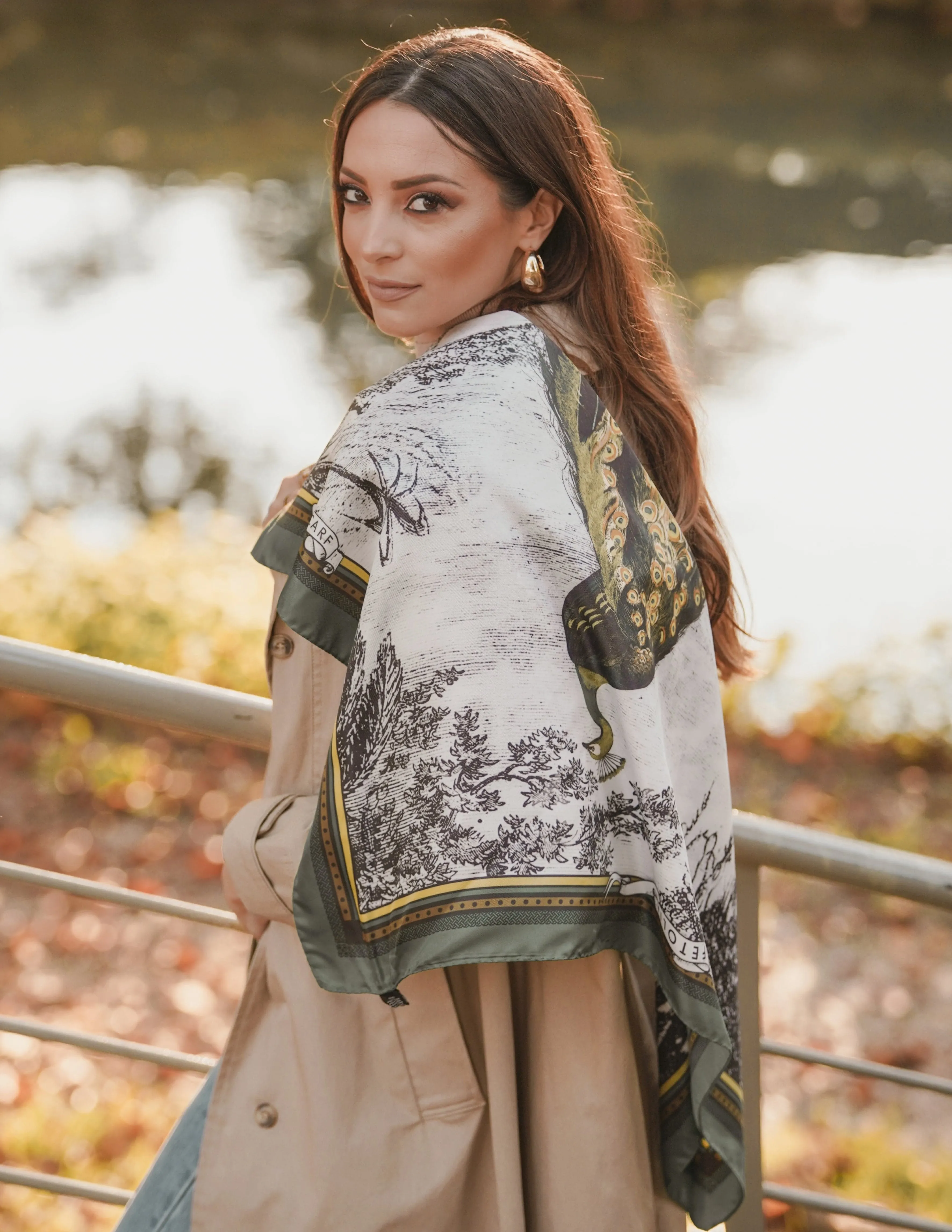Peacock Feathers - Green Silk Scarf