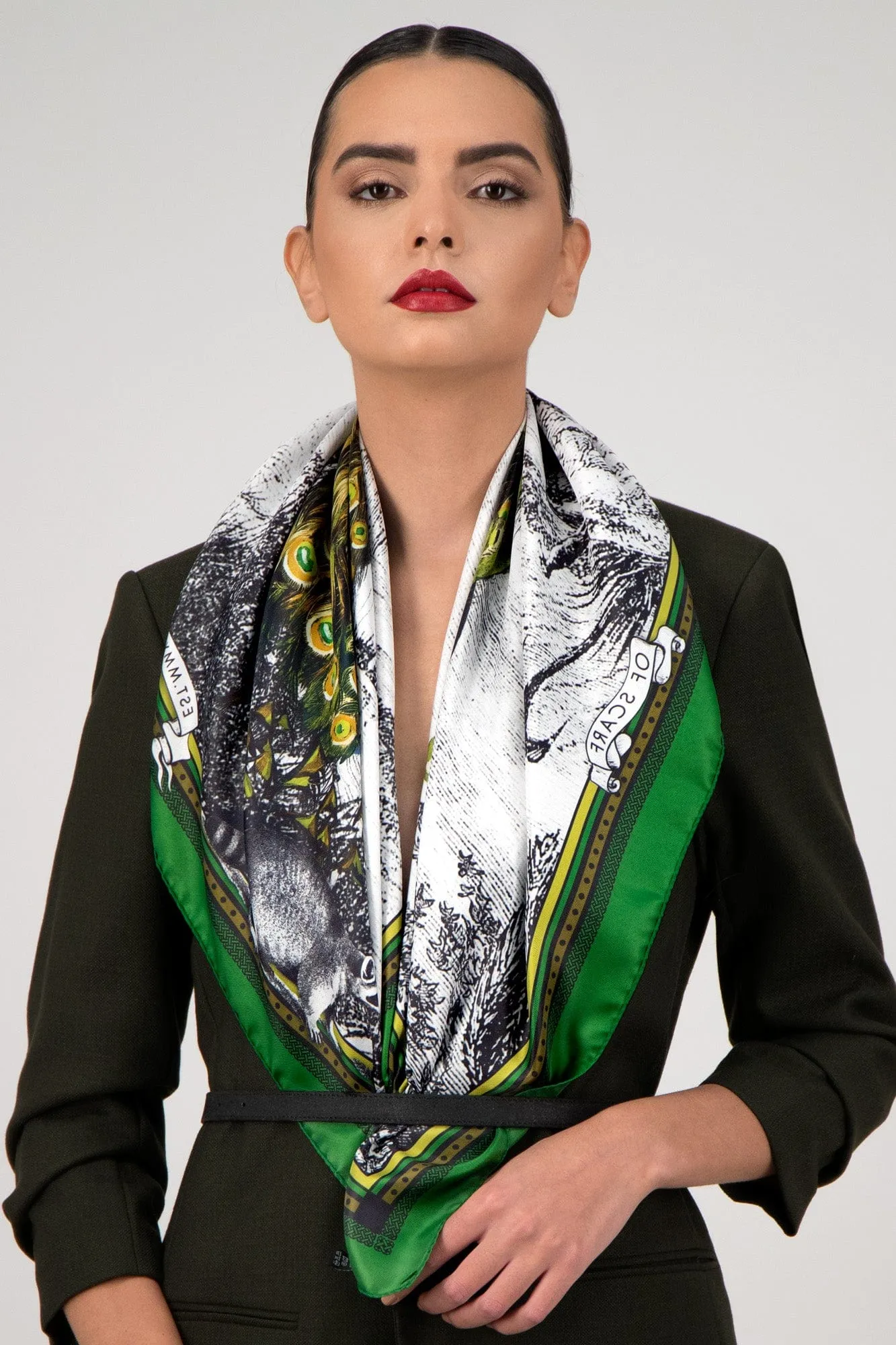 Peacock Feathers - Green Silk Scarf