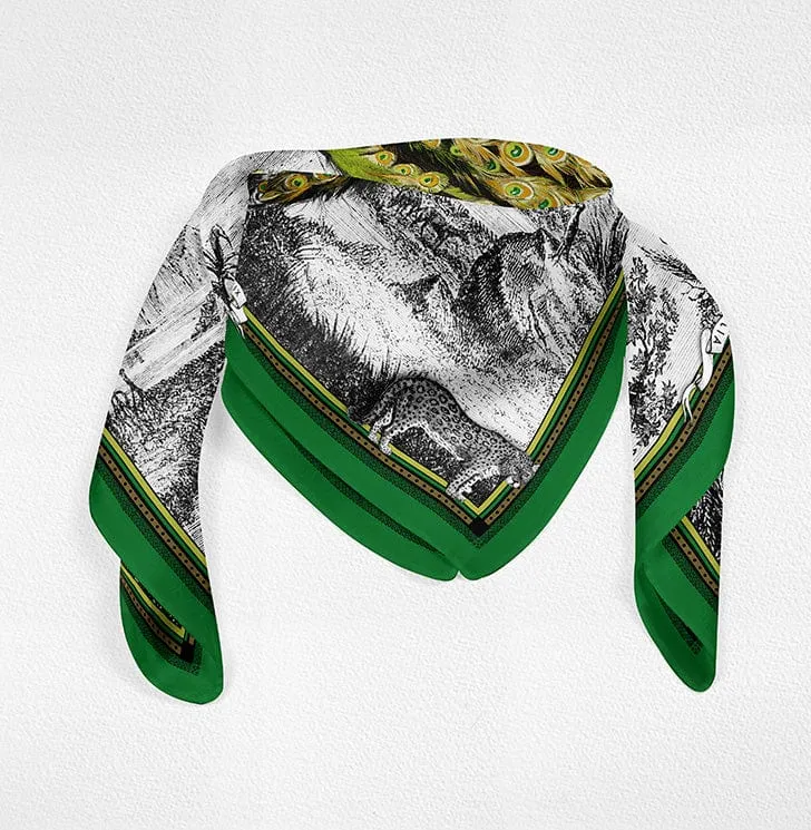 Peacock Feathers - Green Silk Scarf