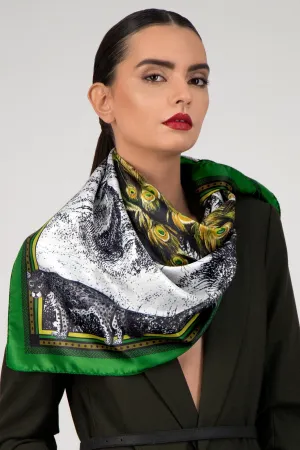 Peacock Feathers - Green Silk Scarf