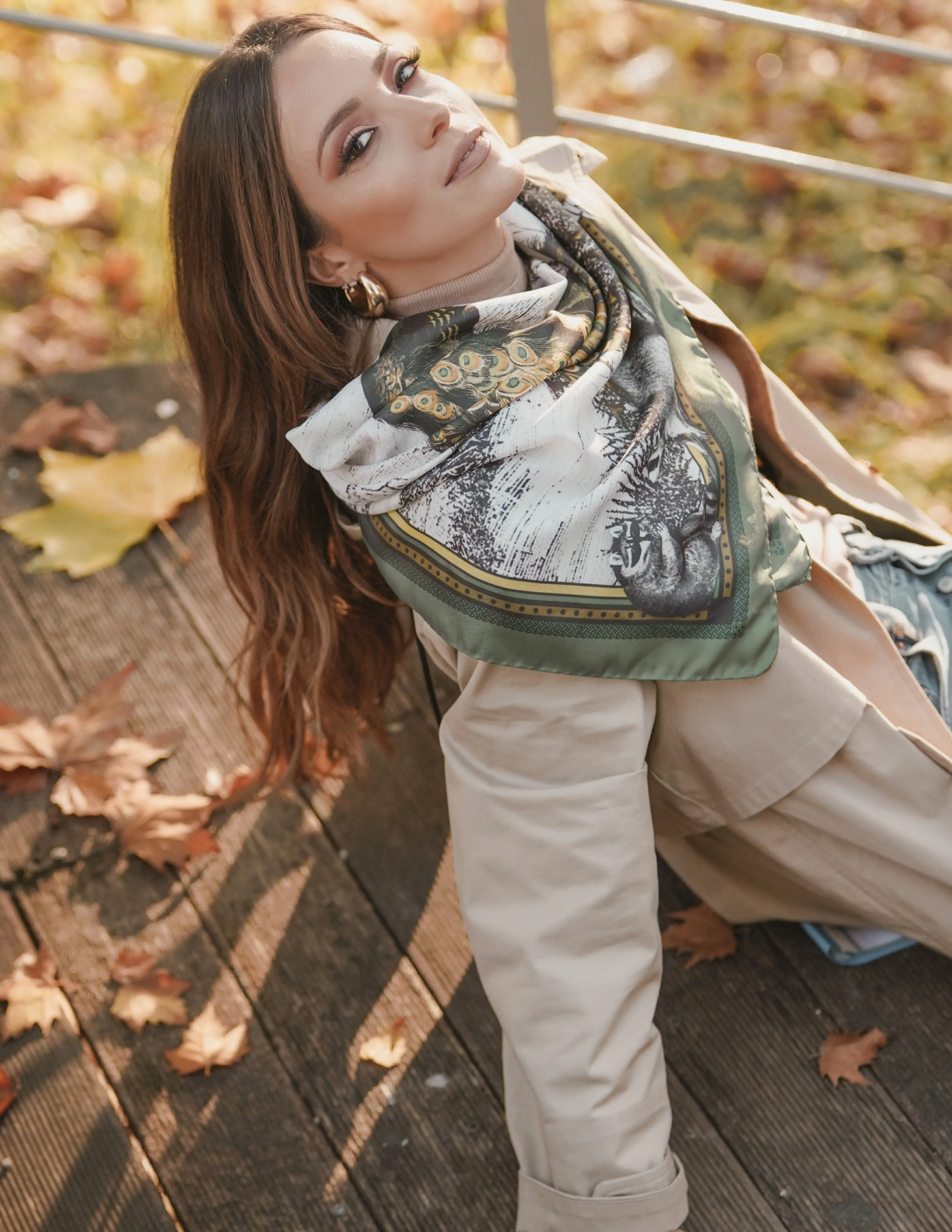 Peacock Feathers - Green Silk Scarf