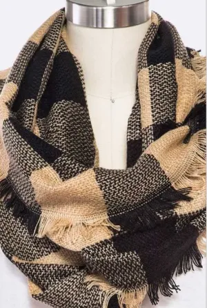 Raw Edge Plaid Pattern Infinity Scarf
