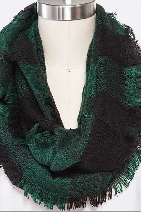 Raw Edge Plaid Pattern Infinity Scarf