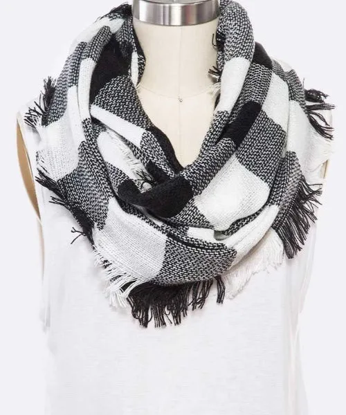 Raw Edge Plaid Pattern Infinity Scarf