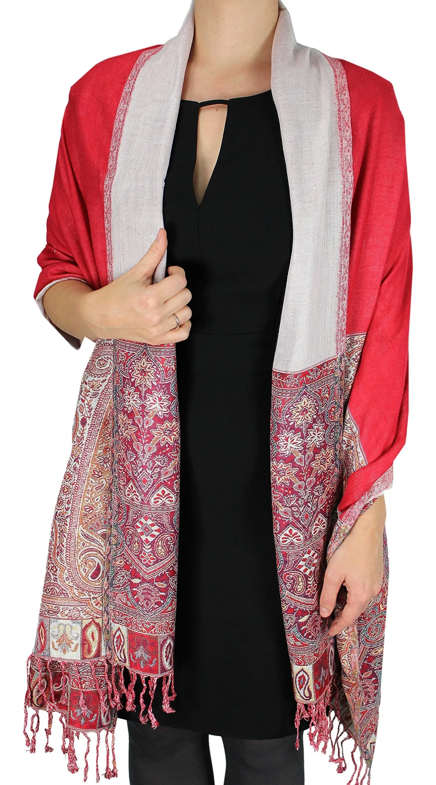 Red Boho Paisley Reversible Double Layer Vibrant Wrap Shawl Scarf