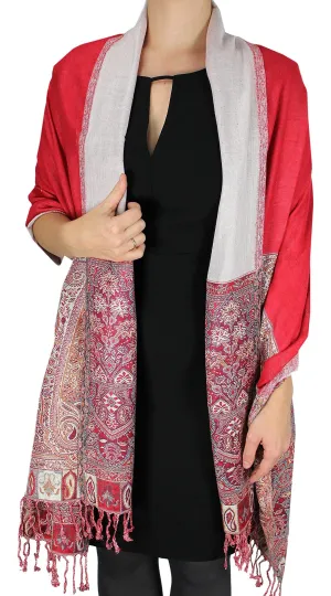 Red Boho Paisley Reversible Double Layer Vibrant Wrap Shawl Scarf