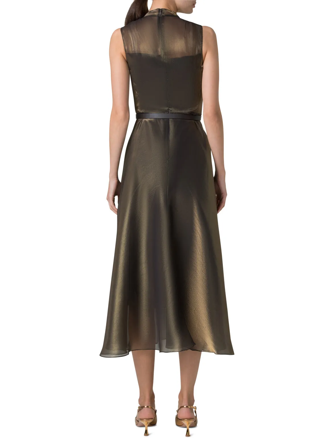 Sheer Shimmer Silk Blend Organza Midi Dress