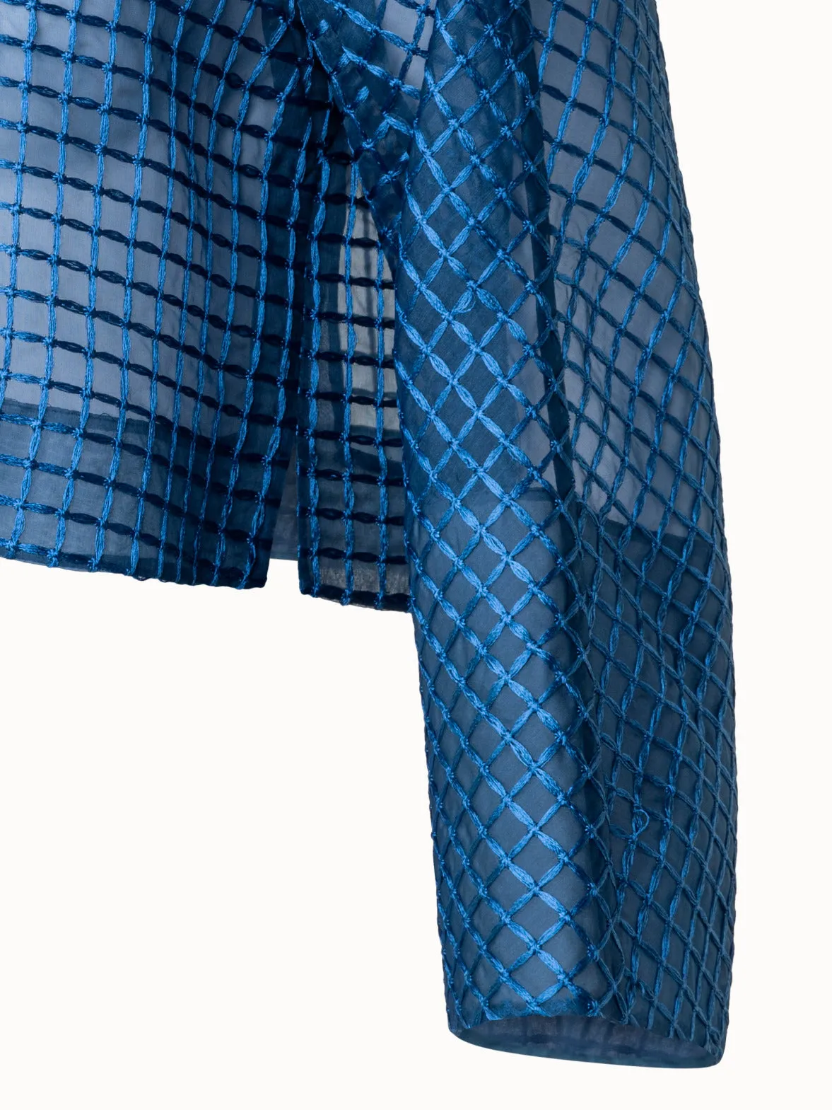 Short Silk Jacket with Window Plaid Embroidery