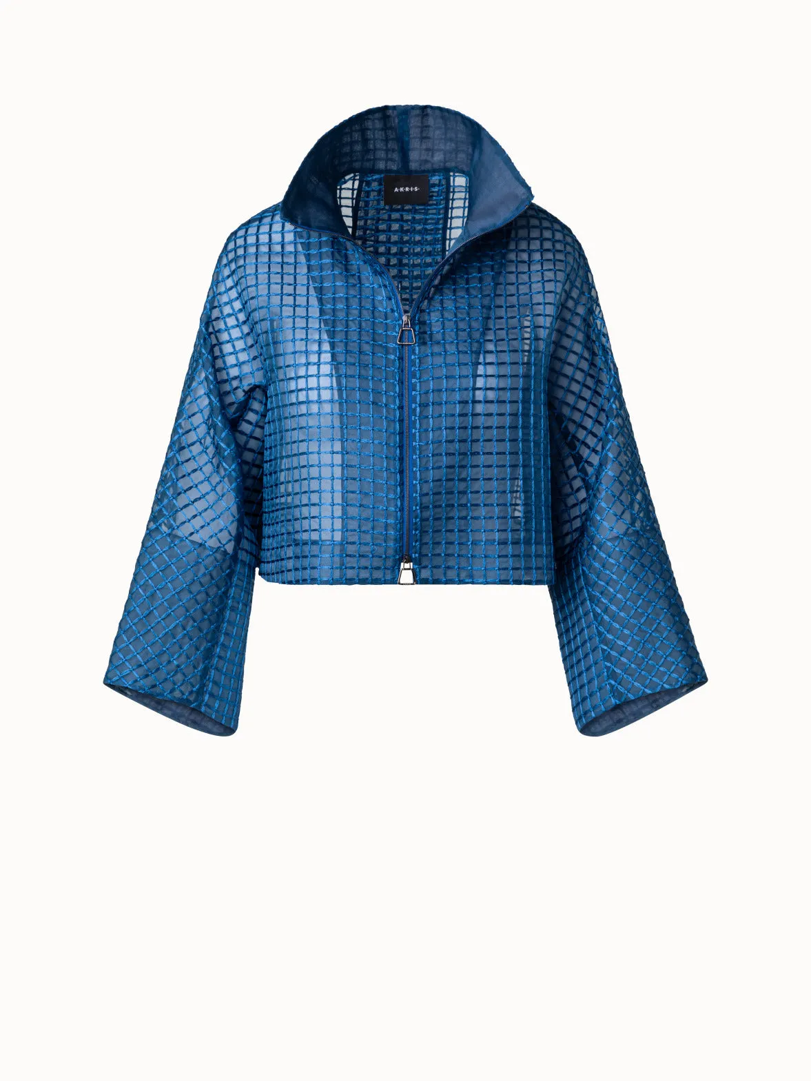 Short Silk Jacket with Window Plaid Embroidery